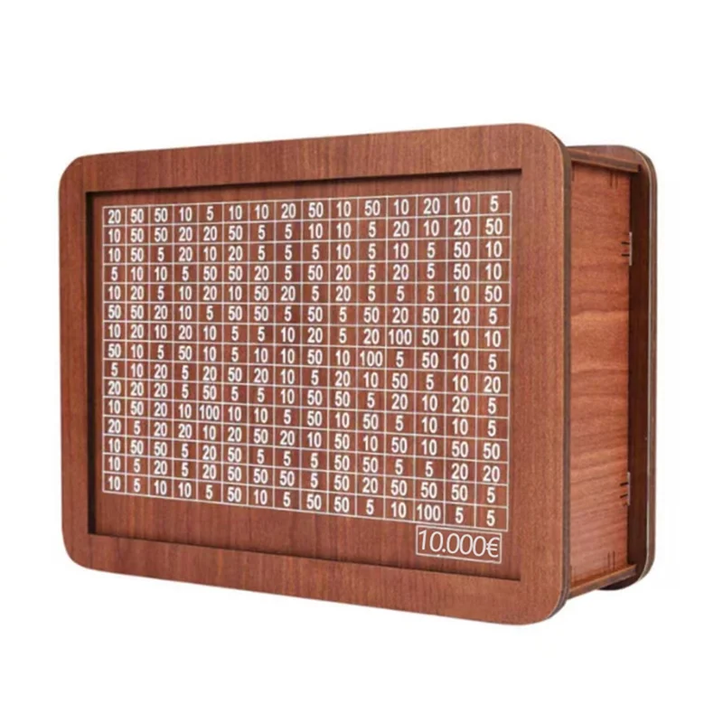 ABUM-alcancía de madera para niños adultos, caja de dinero con mostrador, lata para ahorrar dinero, caja de dinero con objetivo de conteo duradero 10000 Eu