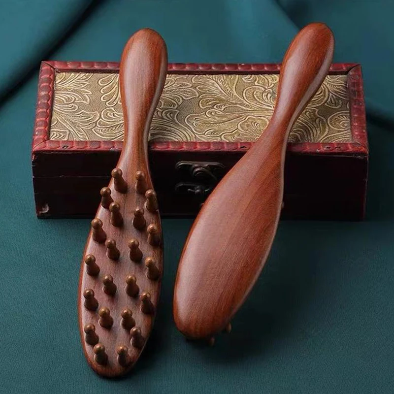 Golden Sandalwood Comb Head Meridian Comb Natural Sandalwood Long Handle Comb Multifunction Insert Teeth Massage Comb 22 Nails