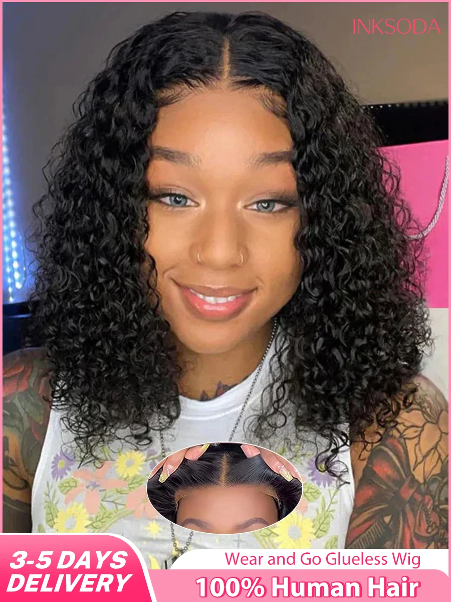 

Deep Wave Glueless Short Bob Wigs Human Hair Ready to Wear Curly Wig 5x5 HD Lace Front Wigs Wear And Go Pre Plucked Pre Cut Wigs