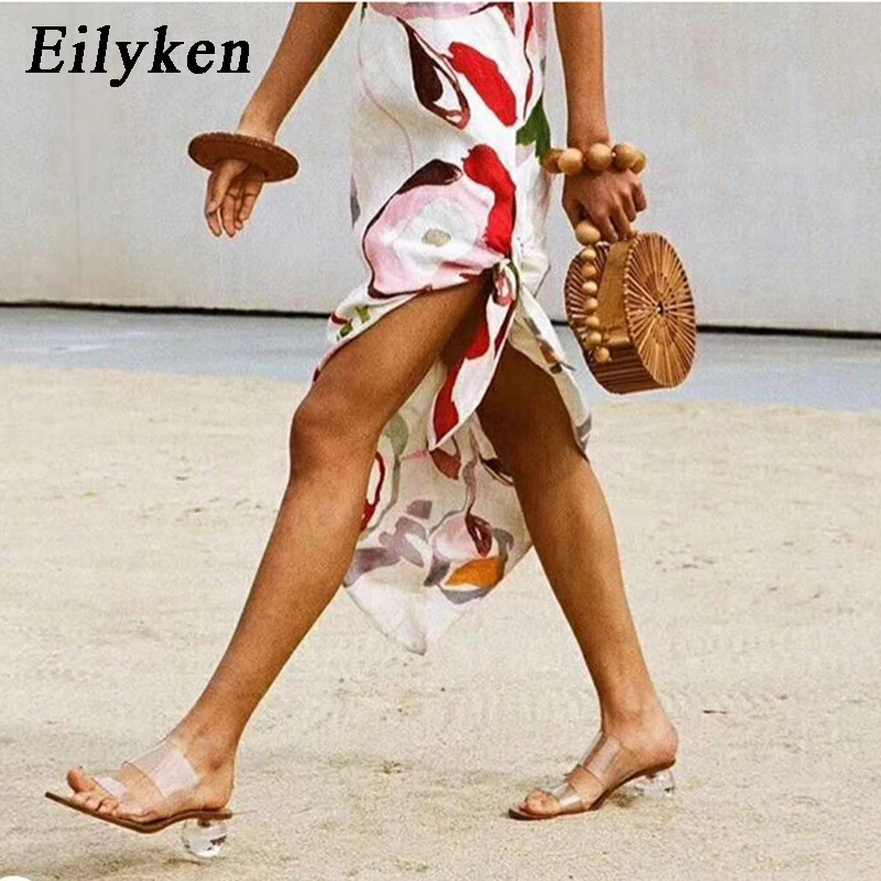 Eilyken moda PVC trasparente pantofole donna stile strano tacchi alti estate muli diapositive scarpe Sandalias Mujer