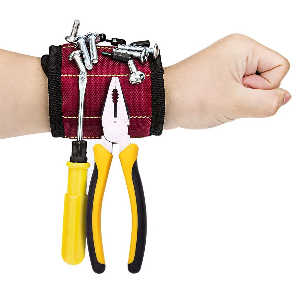 3 Rows Polyester Magnetic Wristband Portable Tool Bag Electrician Wrist Tool Belt Screws Nails Drill Bits Holder Repair Tools