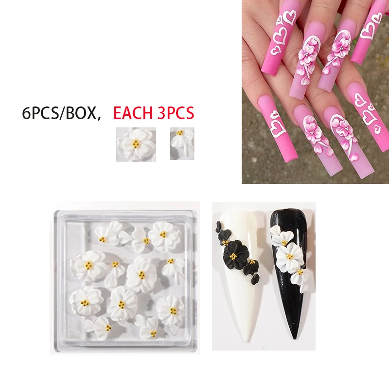 6pc 手作りアクリル花ネイルチャーム 3D 彫刻花ネイルクラフトアクセサリー DIY デザイナーチャームネイルアート装飾