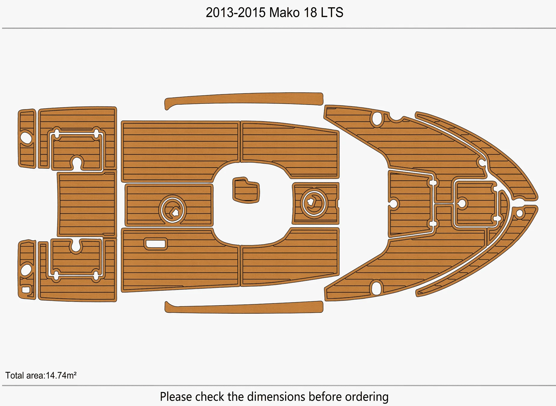 Marine Faux Teak EVA Non-Slip Mat -2013-2015 Mako 18 LTS Self-Adhesive 1/4