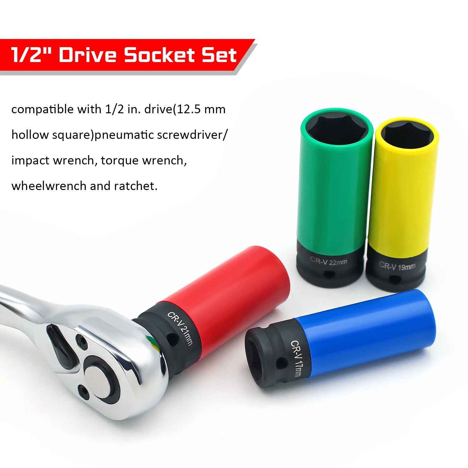 1/2 Inch Drive Wheel Protector Impact Socket, Thin Wall Deep Impact Socket Set Plastic Sleeve Lug Nut 17mm, 19mm, 21mm, 22mm