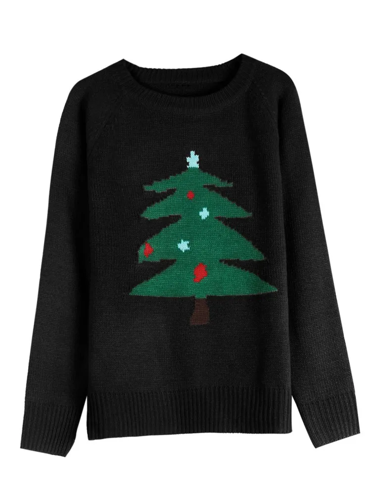 Kerstboom Trui Damesmode Eenvoudige Winter Trui Jumper Hoge elastische gebreide herfst Basic Casual Pullover Tops
