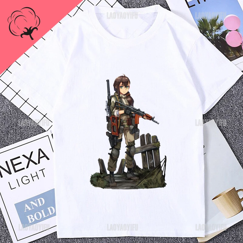 Nieuwe Anime Militair Uniform Meisjes T-Shirt Casual Mode Losse Comfort Otaku T-Shirt Streetwear Hiphop Zachte Harajuku Man Tees