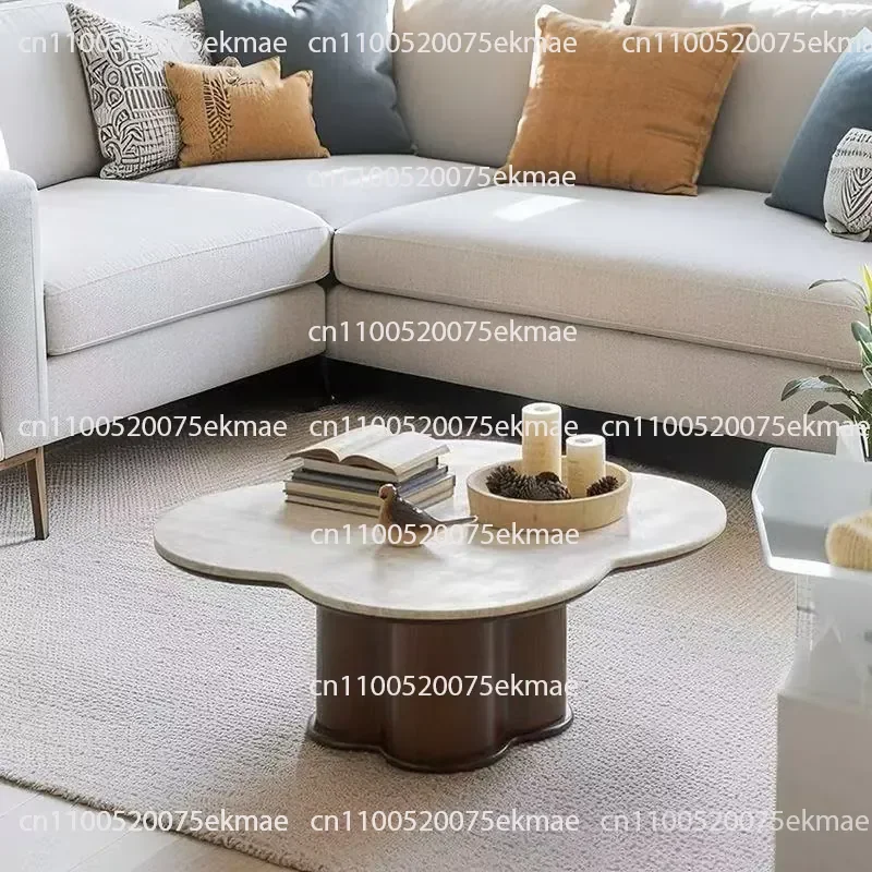 Clover Coffee Table Retro Style Living Room Special-shaped Design Creative Coffee Table French Creative Travertine