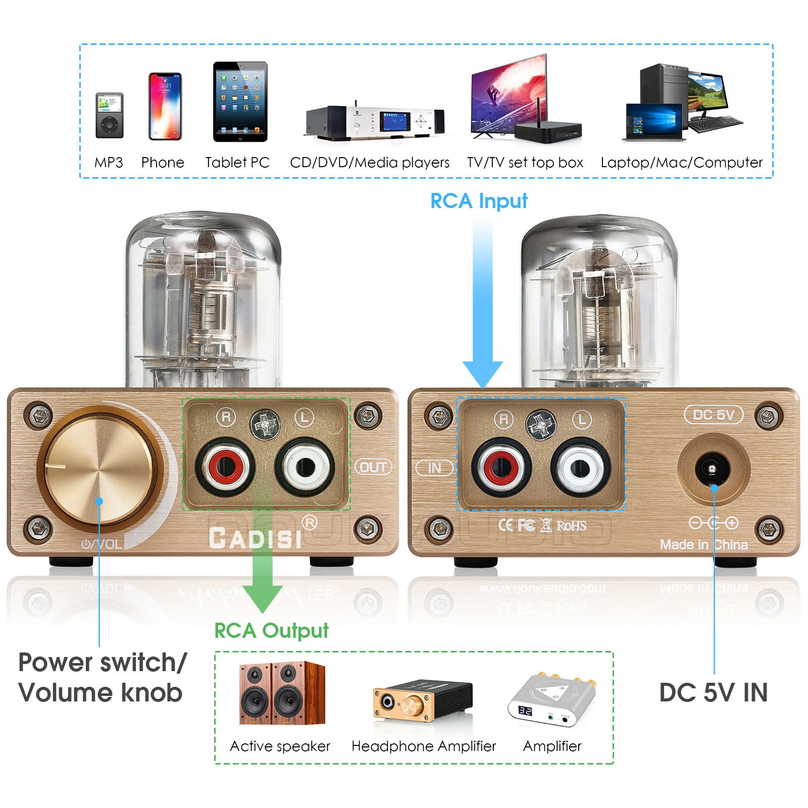 Nobsound E6 Mini Direct Heated Valve Tube Preamp Home Desk Stereo Audio Class A Pre-amplifier