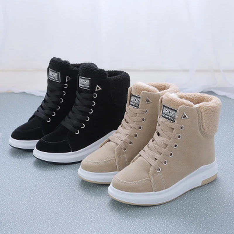Hot Women Winter Warm short plush non-slip sole Lace-Up Ankle Boots Fashion   Shoes Fashion Flat Platform Boots Female Footwear