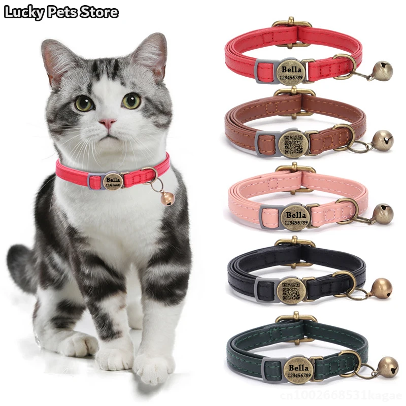 Personalized ID Tag Cat Collar Retro Adjustable Kitten Puppy Collars Free Engraved ID Nameplate Bell Anti-lost Custom Pet Collar