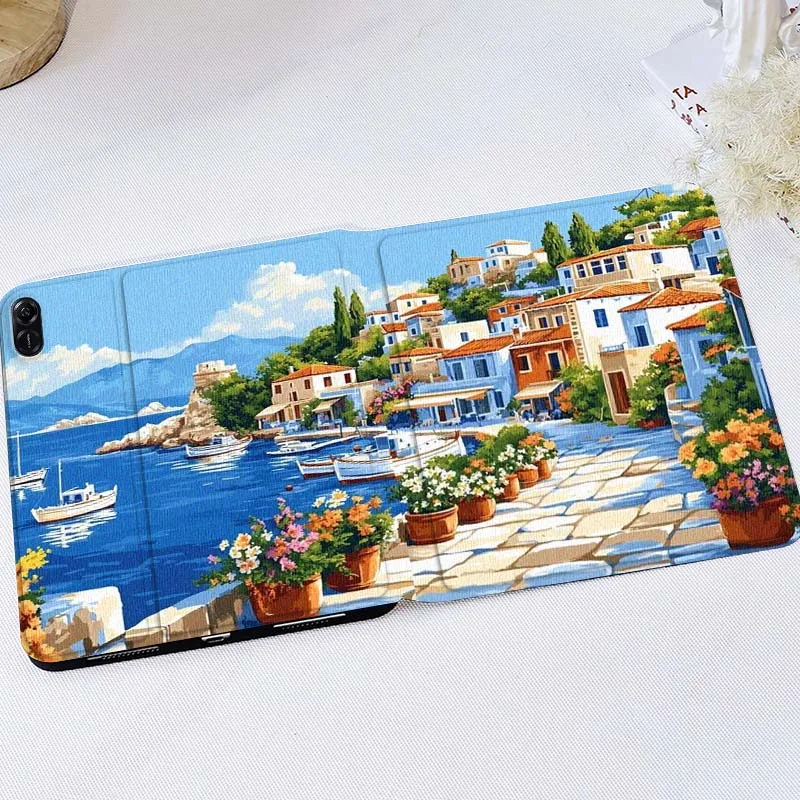 

Greek Street Flower View Gift For Huawei MediaPad T5 T10s M6 M5Lite SE Honor Tab 5 6 7 V7 V8 X8a X9a Pro Soft Tablet Case