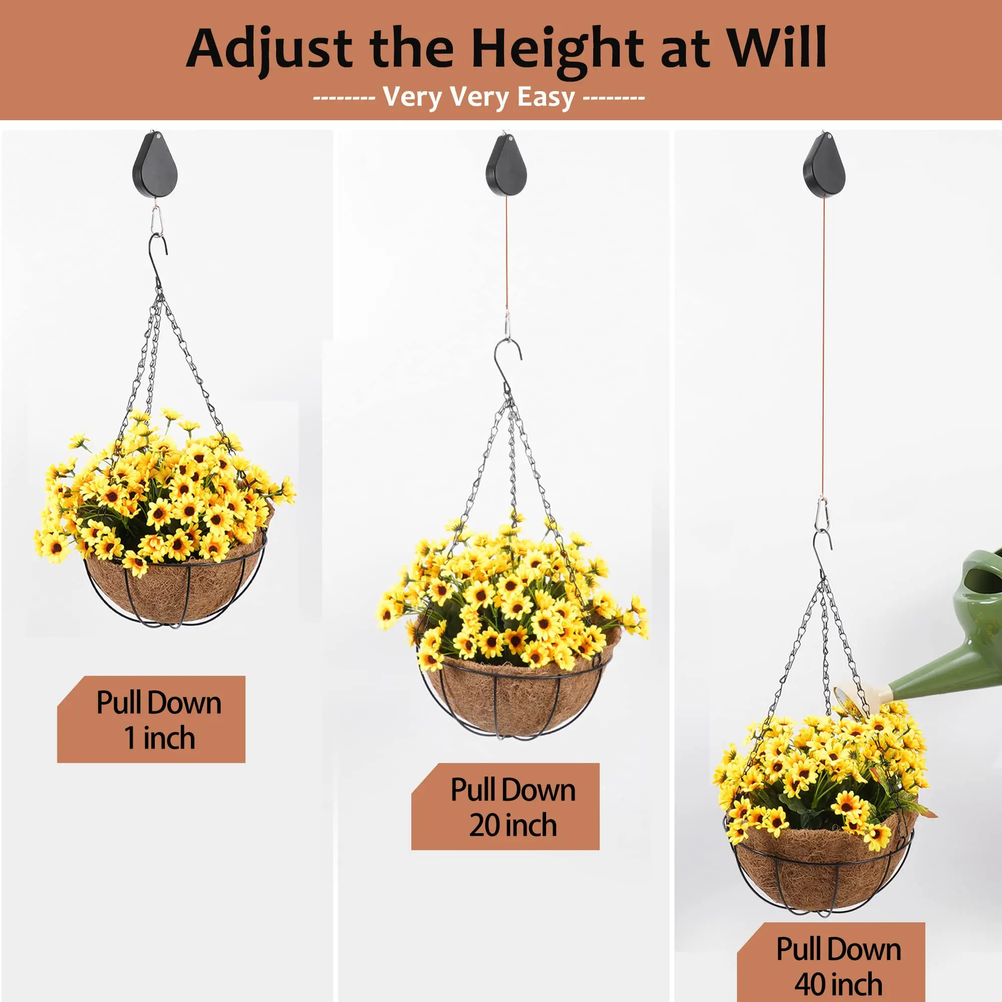 Upgraded Plant Pulleys for Hanging Plants,Retractable Plant Hanger,Easy to Raise and Lower,Auto Lock,Heavy Duty