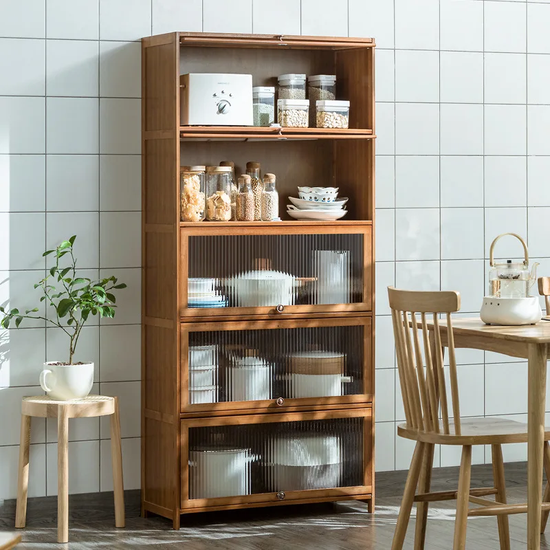 

Kitchen Shelf Floor to Floor Multi-layer Storage Rack with Door Bowl Cabinet Storage Cabinet Microwave Rack Solid Wood