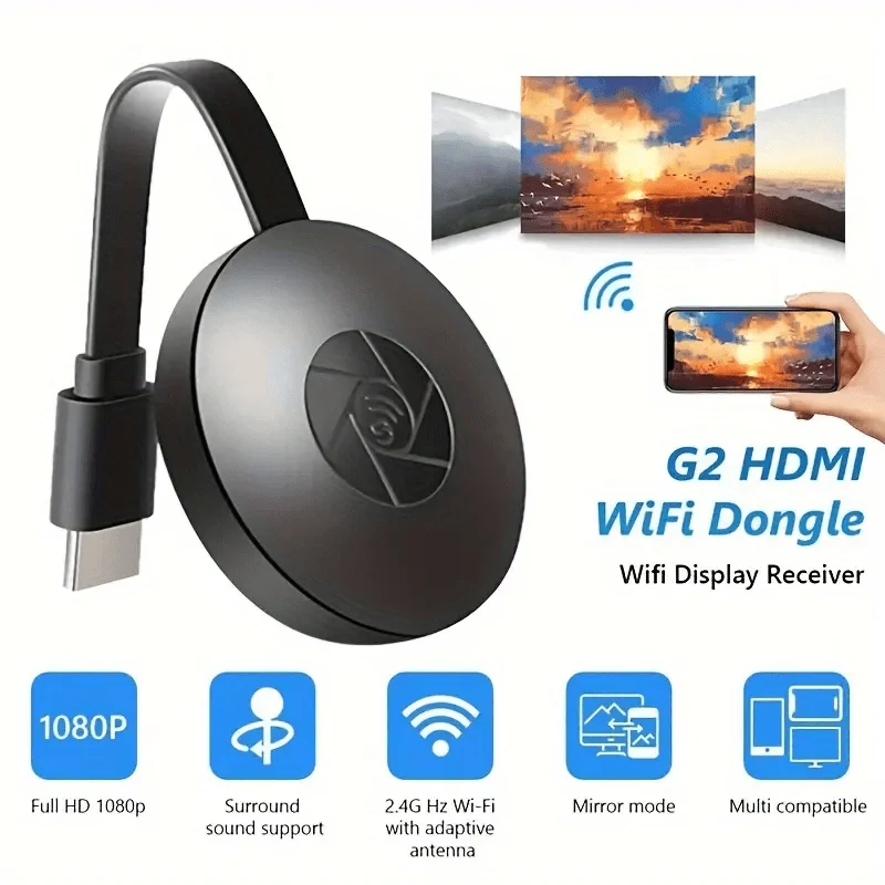 جهاز عرض لاسلكي صغير بدقة 1920x1080 جهاز HDMI للهاتف المحمول متصل بشاشة التلفزيون لنظام IOS وأندرويد ويندو