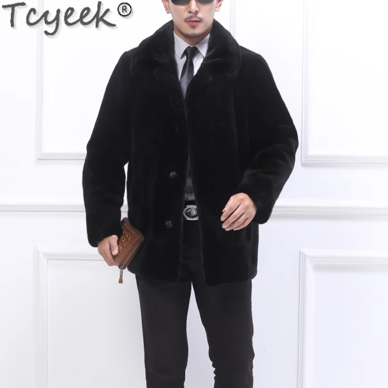 Tcyeek Fashion Mens Fur Coats Real Mink Fur Natural Coat Male 9xl Winter Warm Whole Mink Fur Jacket Men Clothing Black Hombre