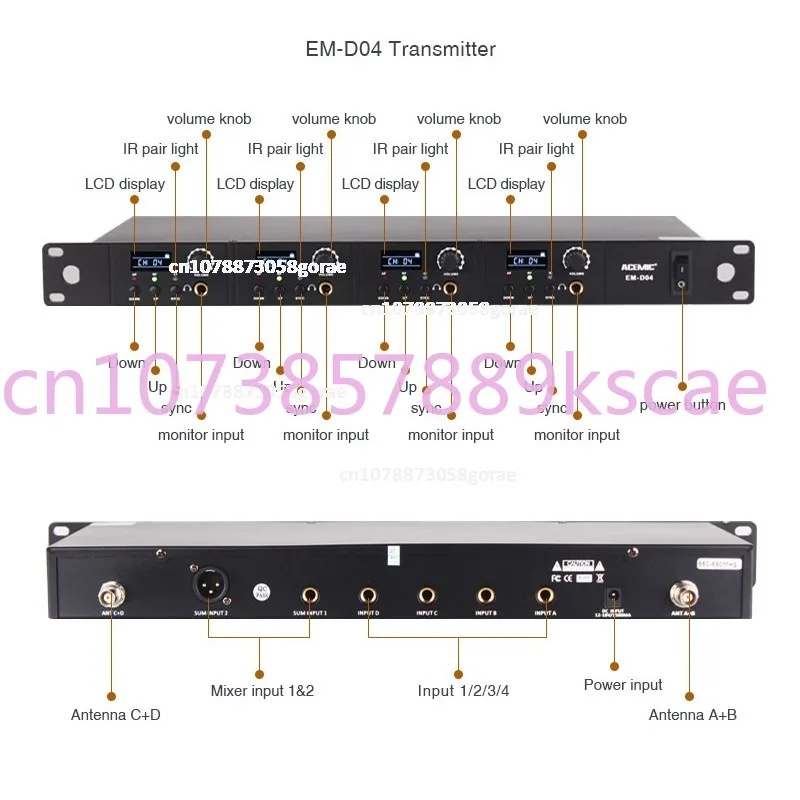 EM-D04 Wireless In Ear Monitor System 4 Channels Transmitter Host With 4 Bodypack Receivers For Stage Performance Return