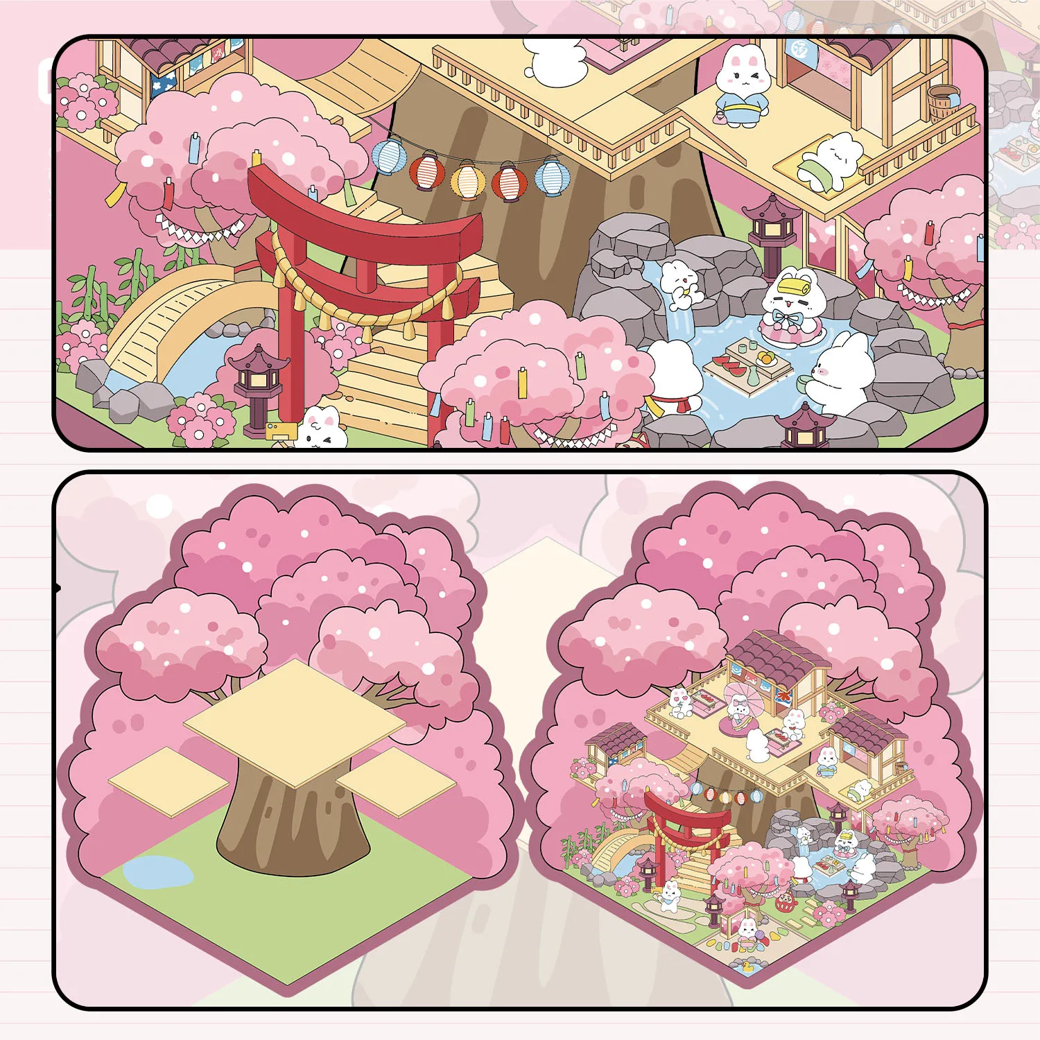 3D Cartoon Landscape Stickers Sakura Hot Spring Sake House Miniature World Stereoscopic Cabin Decompression DIY Scene Sticker