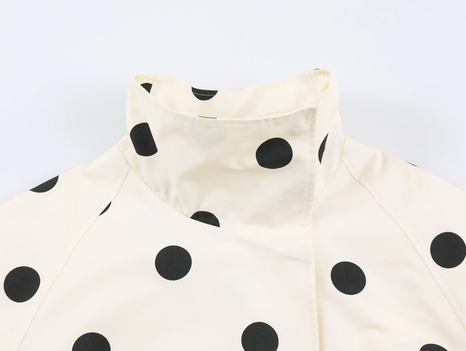 HH Damen Frühling Herbst Weißer Gepunkteter Windbreaker Jacke Stehkragen Langarm Loser Mantel Casual Gym Reise & Streetwear – Detail 4