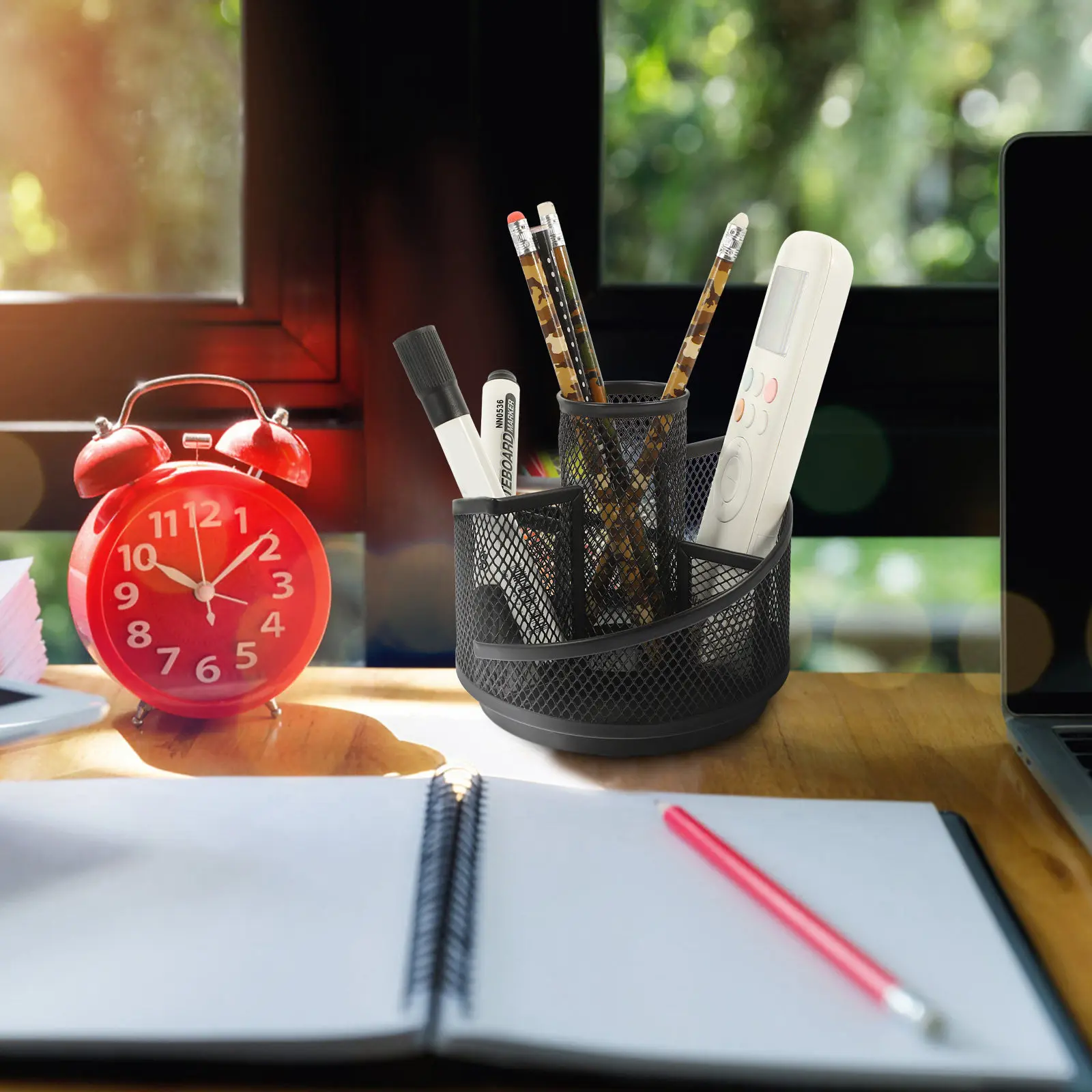Rotating Pen Holder Iron Desktop Multi-Function Pencil Organizer Office Pen Storage Box Wear-Resistant Shockproof Anti-Slip