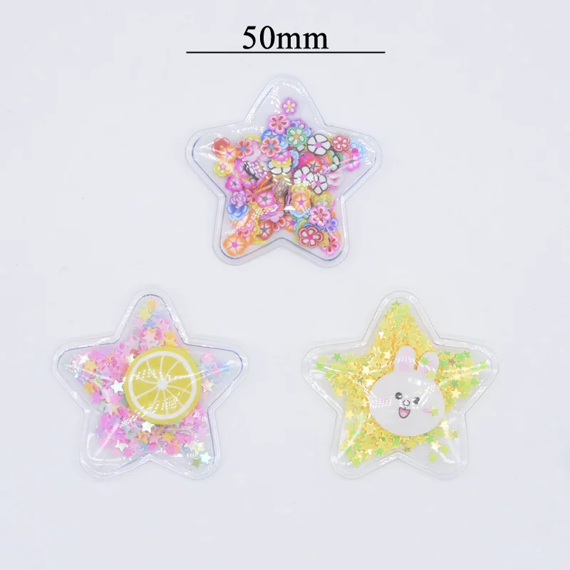 Casualmente 10 Pz/lotto 50mm PVC Trasparente Star Riempimento Shaker Applique per Artigianato FAI DA TE Copricapi Fermagli Per Capelli Arco Decor