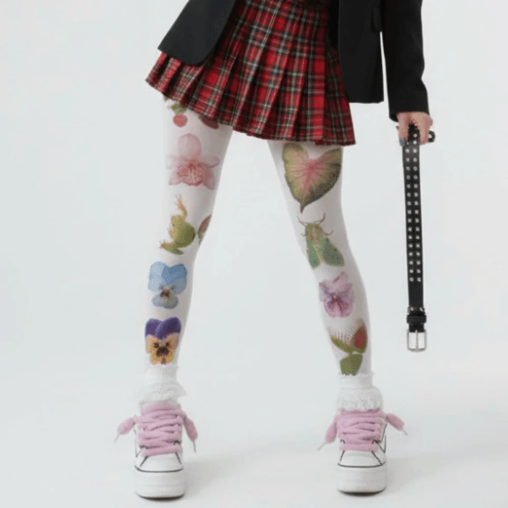 

Japanese Style Flower Printed Pantyhose JK Anime Sexy Stockings Leggings Y2K Silk Velvet Long Tights Sexy Lingerie Cosplay