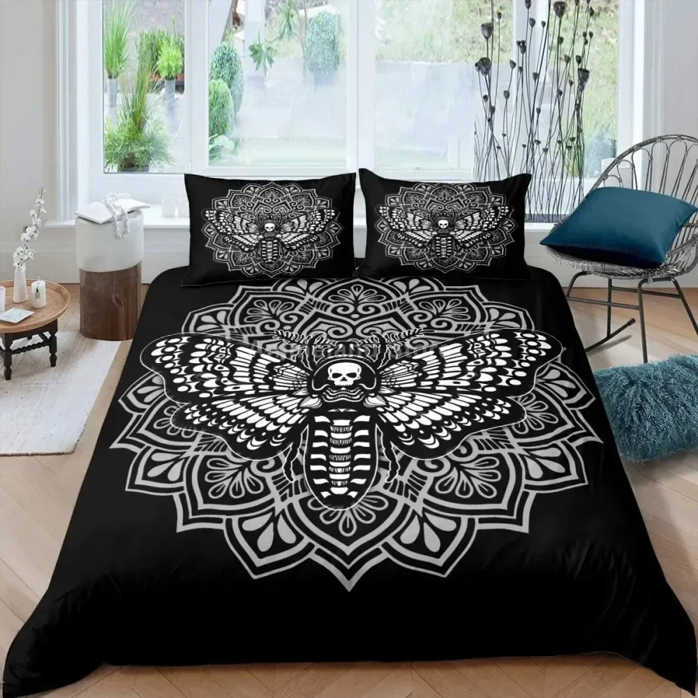 Death Moth Bedding Set Boys Girls Twin Queen Size Gothic Skull Butterfly Duvet Cover Pillowcase Bed Kids Adult