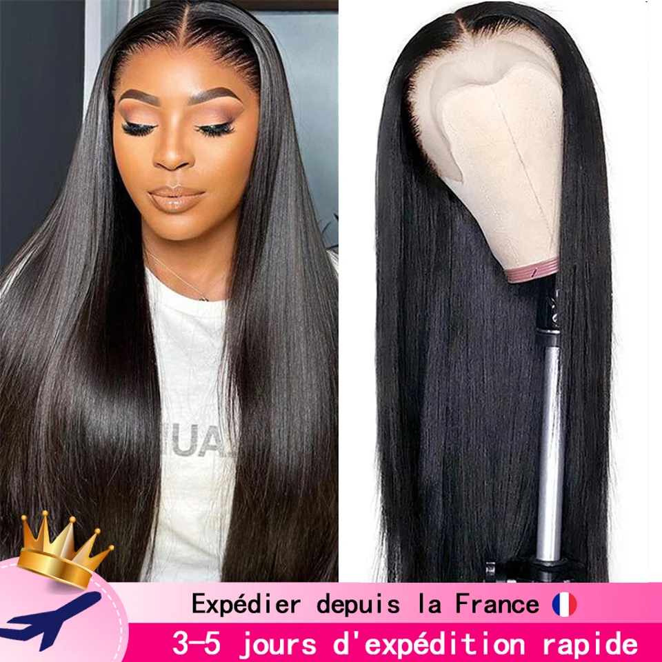 13x4 Transparent Lace Frontal Human Hair Wig Brazilian Natural Straight Human Hair 4x4 Lace Wig For Women Delivery 3 Days France