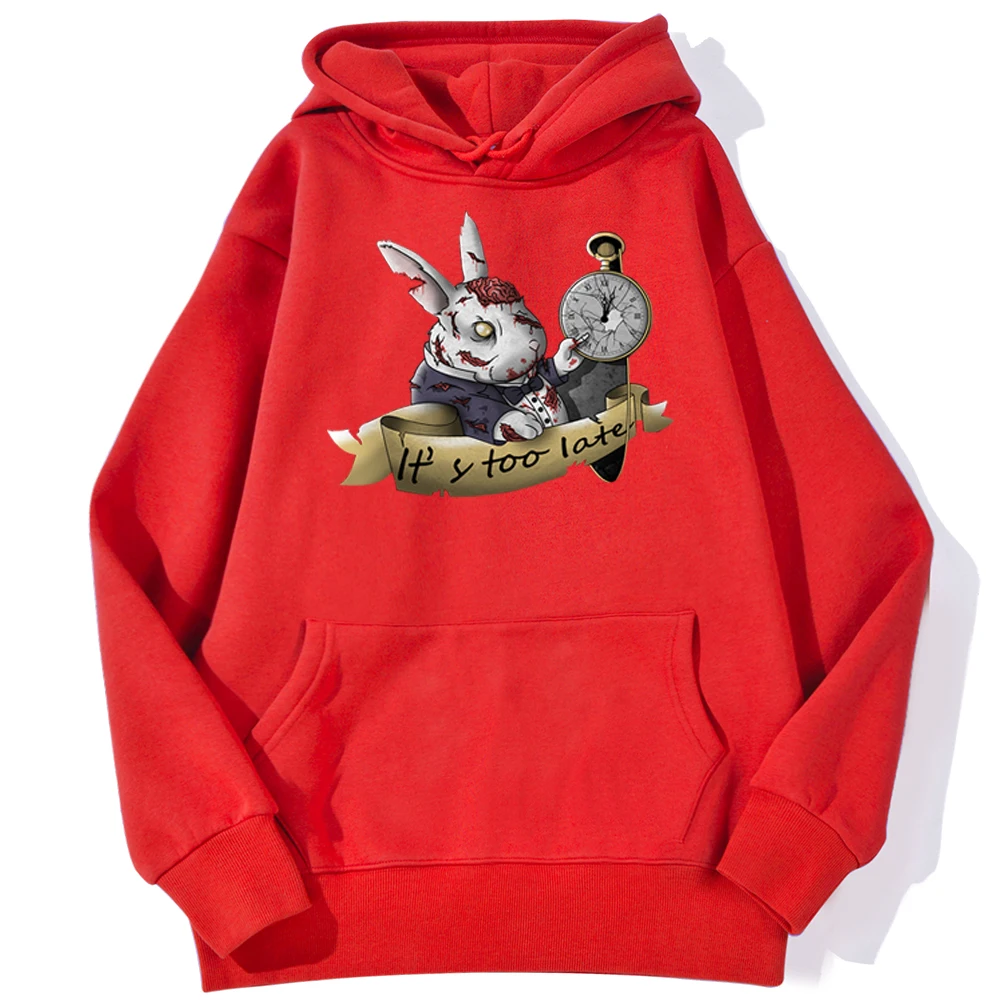 The White Zombie Rabbit Holding pocket watch Hoodies Streetwear Fleece Fashion Pullover Mens Autumn Casual Sweatshirts Hoodie