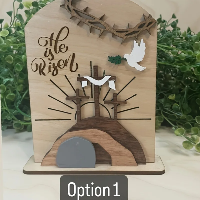 

He Is Risen Easter Decor Wooden Religious Desk Sign Resurrection Wood Decor Christian Table Centerpiece For Church Workplace
