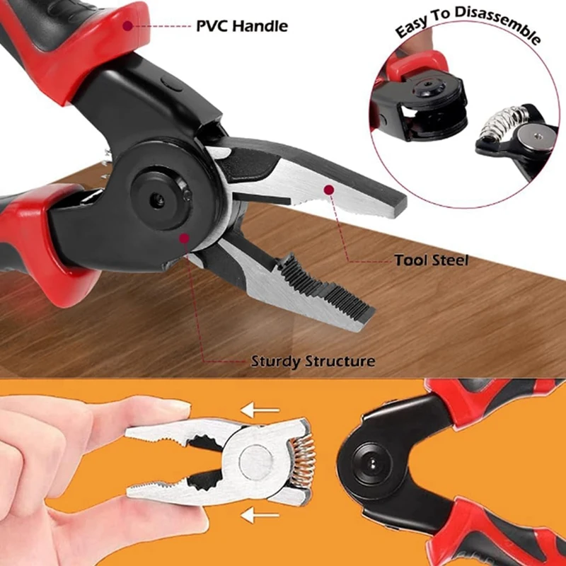 Combination Interchangeable Pliers Set 5-In-1 Black & Silver & Red Metal+Plastic Multifunctional Interchangeable Pliers Set