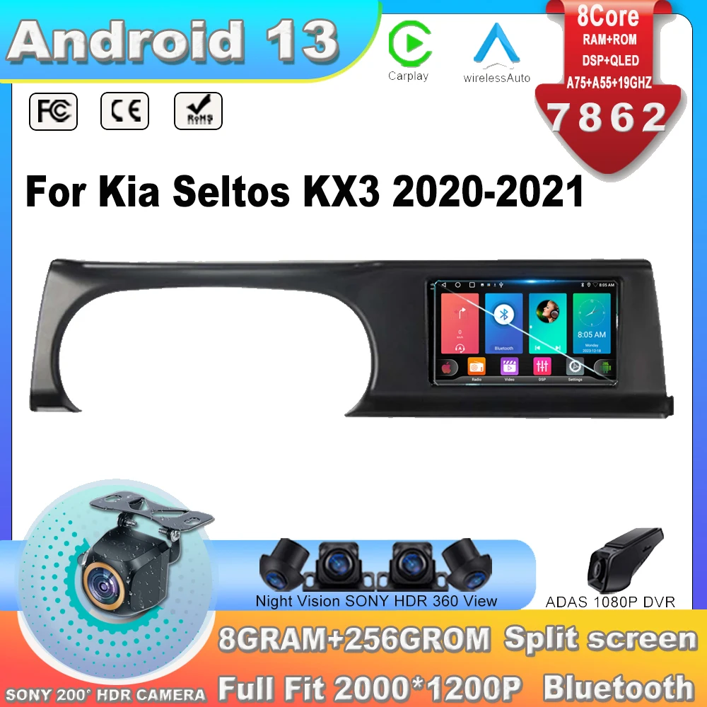 

Android 13 For Kia Seltos KX3 2020-2021 Stereo Multimedia Player GPS Navigation DVD High-performance CPU QLED GPS Videon 7862CPU