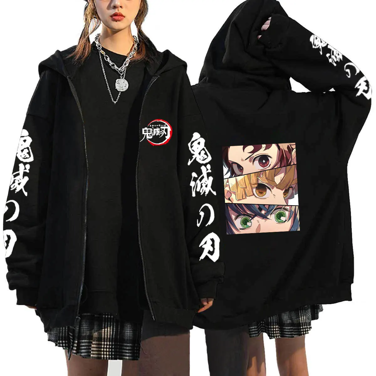 Tiktok Same Cross border Amazon Foreign Trade Ghost Blade Demon Slayer Men's and Women's Fashion Brand Hooded Zippered Sweater C