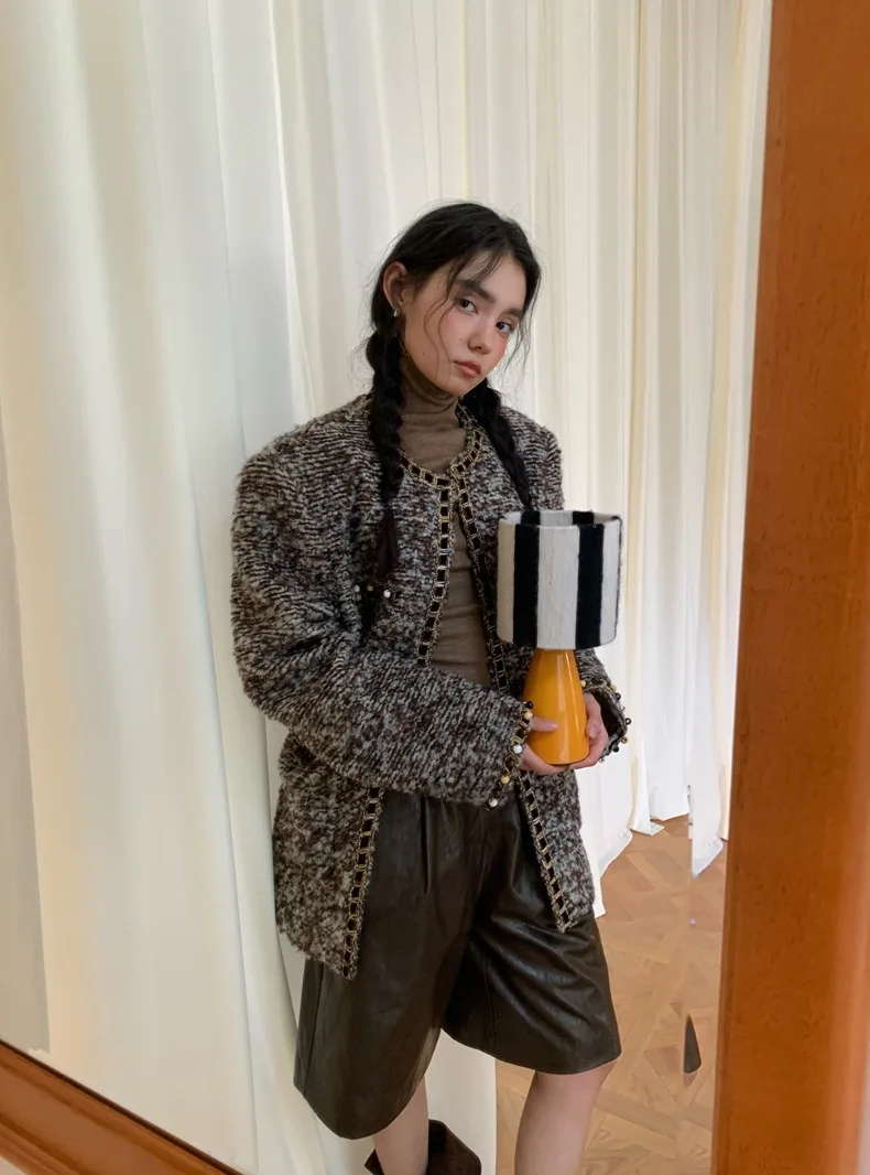 معطف سترة تويد شتوية للسيدات من BJTZ، سترة مبطنة من مزيج الصوف، ملابس خارجية دافئة للخريف #6