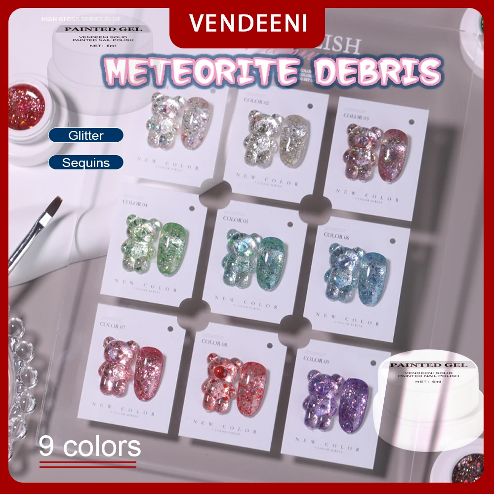 

Vendeeni 6 Colors/Set Glitter Diamonds Gel Nail Polish UV LED Soak Off Red Blue Reflective Sequins Manicure Gel Nail Varnish 6g