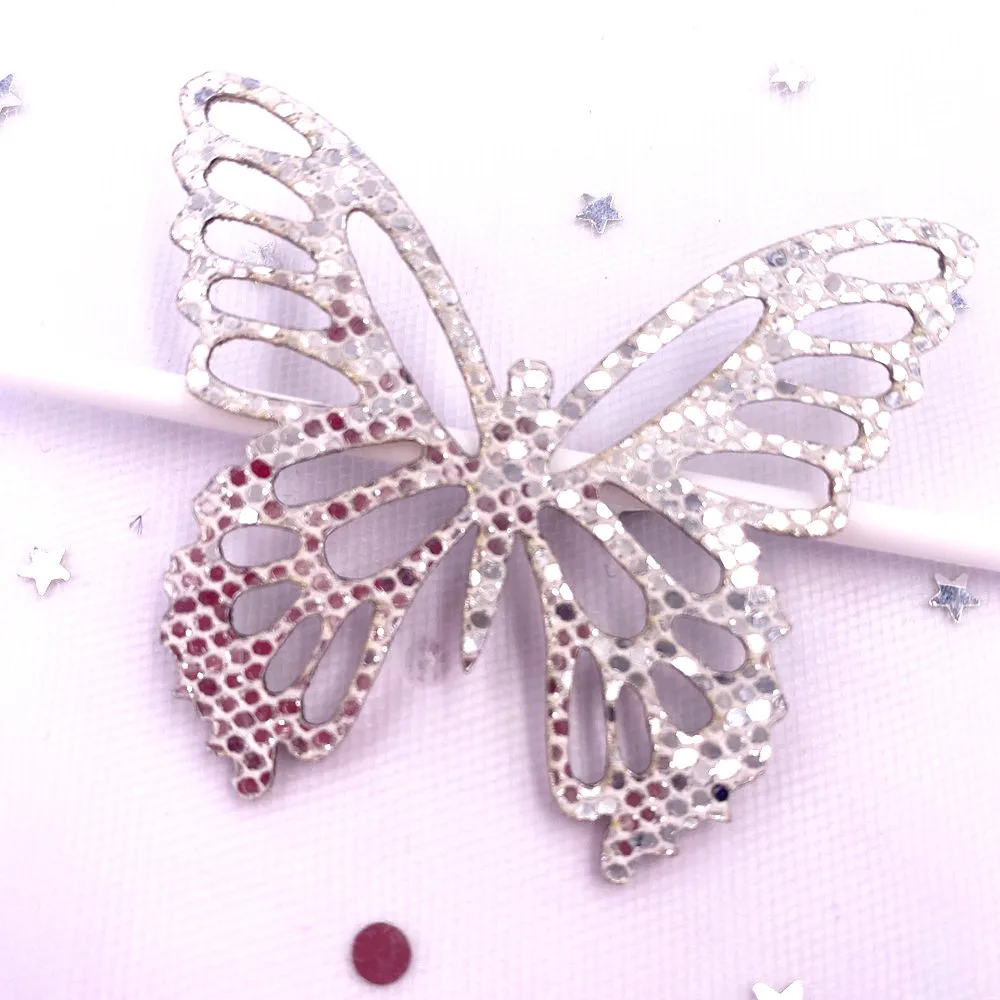 10pcs Felt Fabric Glitter Silver Butterfly Applique Wedding DIY Sewing Patch Hair Bow Accessories DIY Craft  XE383