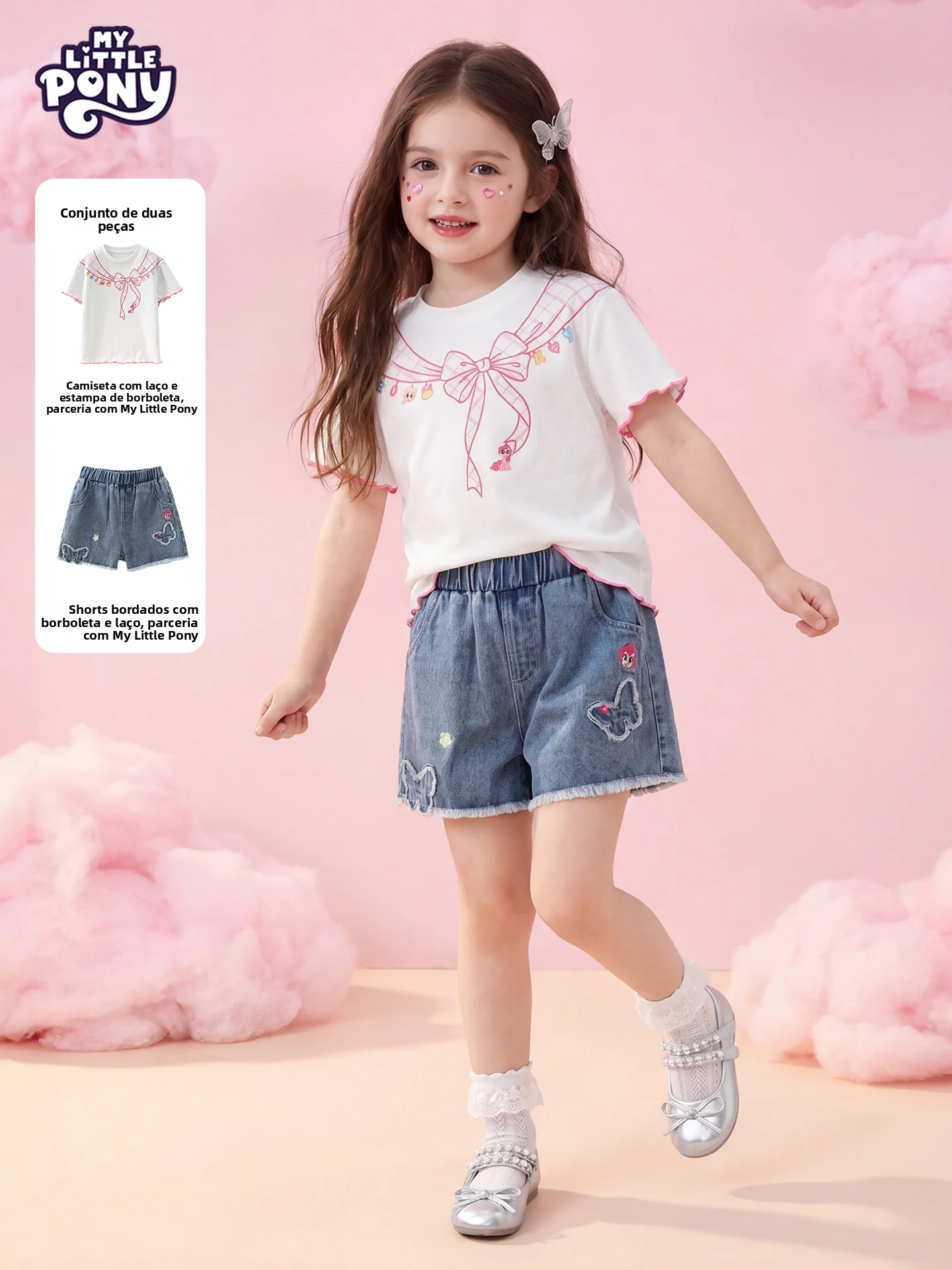 マイリトルポニー-ガールズ-サマー衣装-ユニークで美しい半袖tシャツとデニムショートパンツ-子供服セット-女の子用