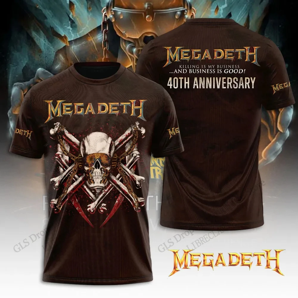 المعادن الثقيلة روك باند Megadeth ثلاثية الأبعاد تي شيرت مطبوع ملابس رياضية نسائية تي شيرت كامل تيشيرت صيفي ملابس الأطفال الفرقة