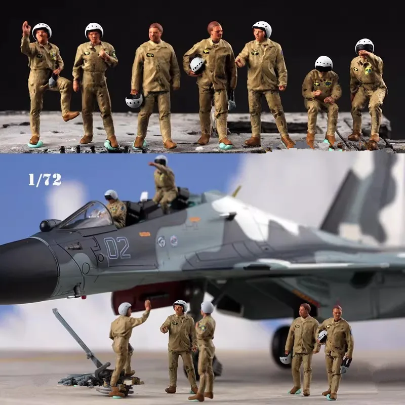 1/72 Scale Russian Air Force Pilot Ground Service Group 7pcs Soldiers Action Figures Model DIY Scene Accessory Dolls Collection
