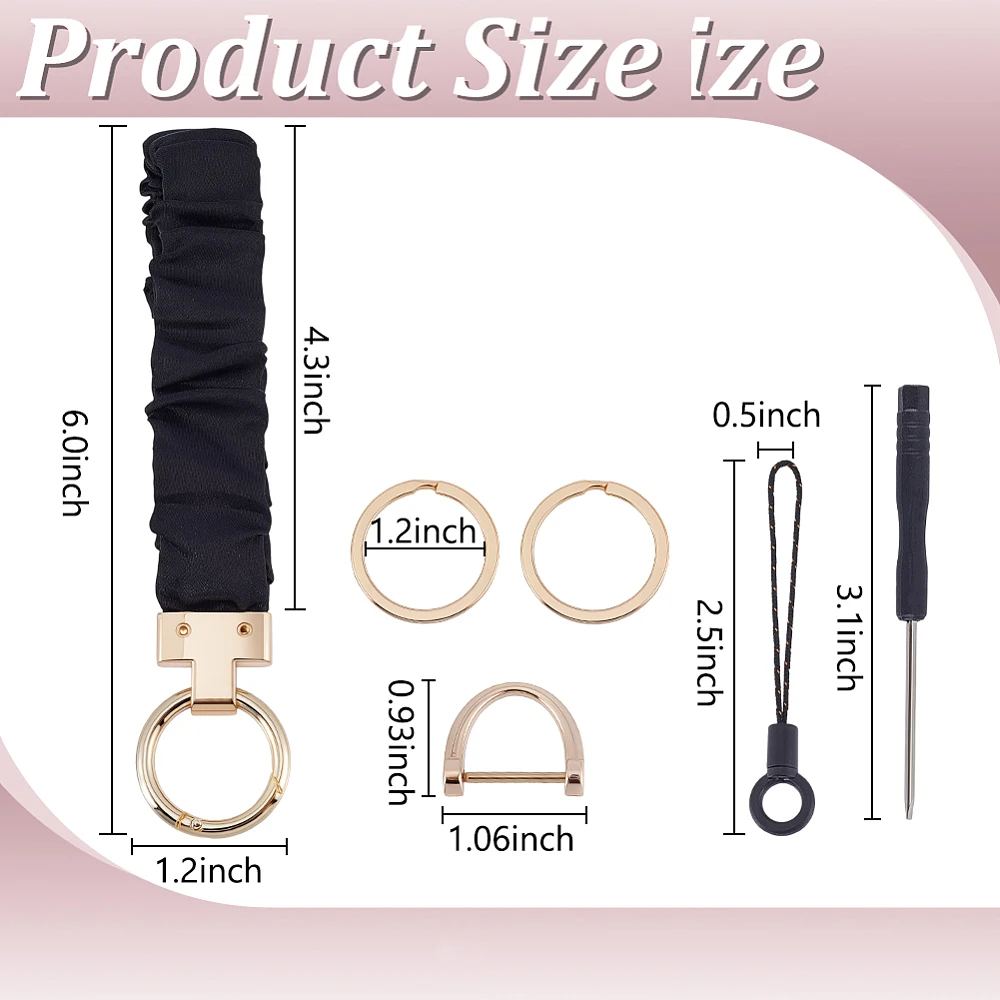 2Pcs Keychain Wristlet Stretchy Key Chain Hair Scrunchie Keychains Clasps Making Foldable Elastic Wristband Split Key Ring