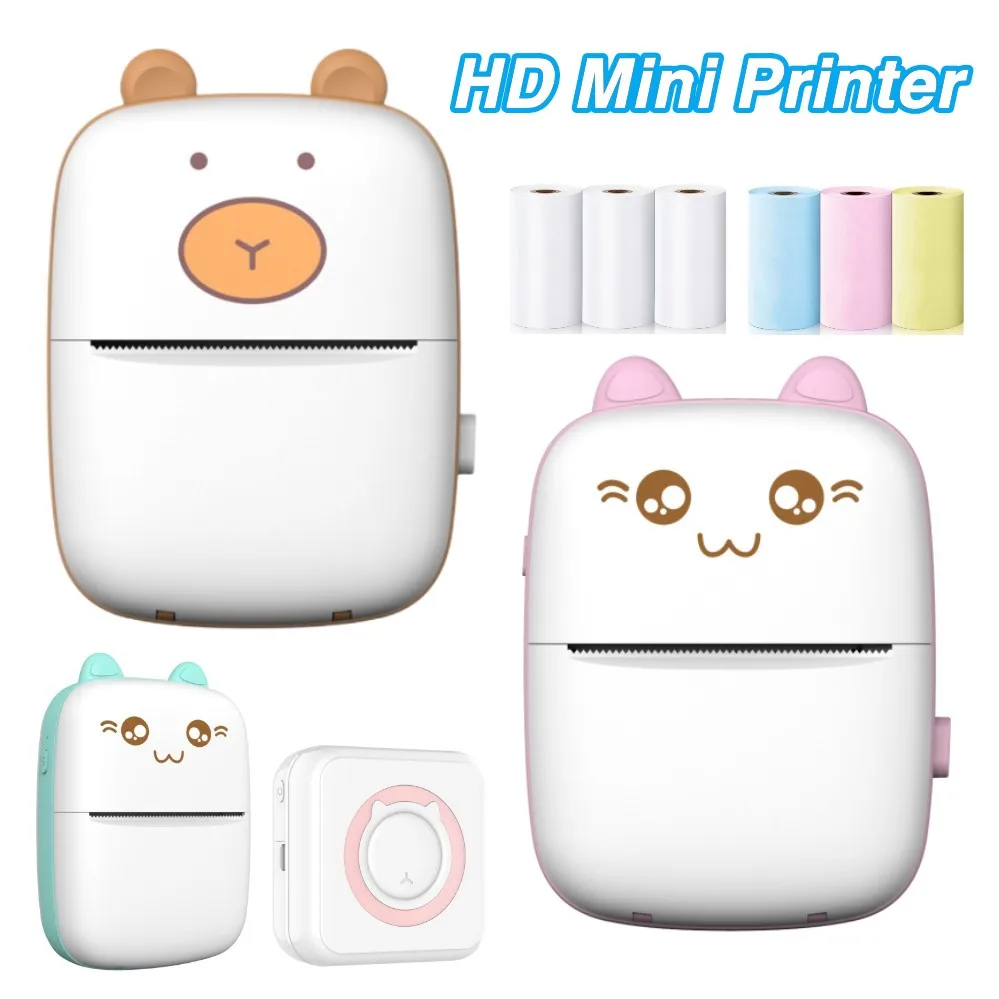 Cat/Bear Mini Label Printer Portable Thermal Printers impresora portátil 200DPI Inkless Printing 57mm Stickers For IOS Android