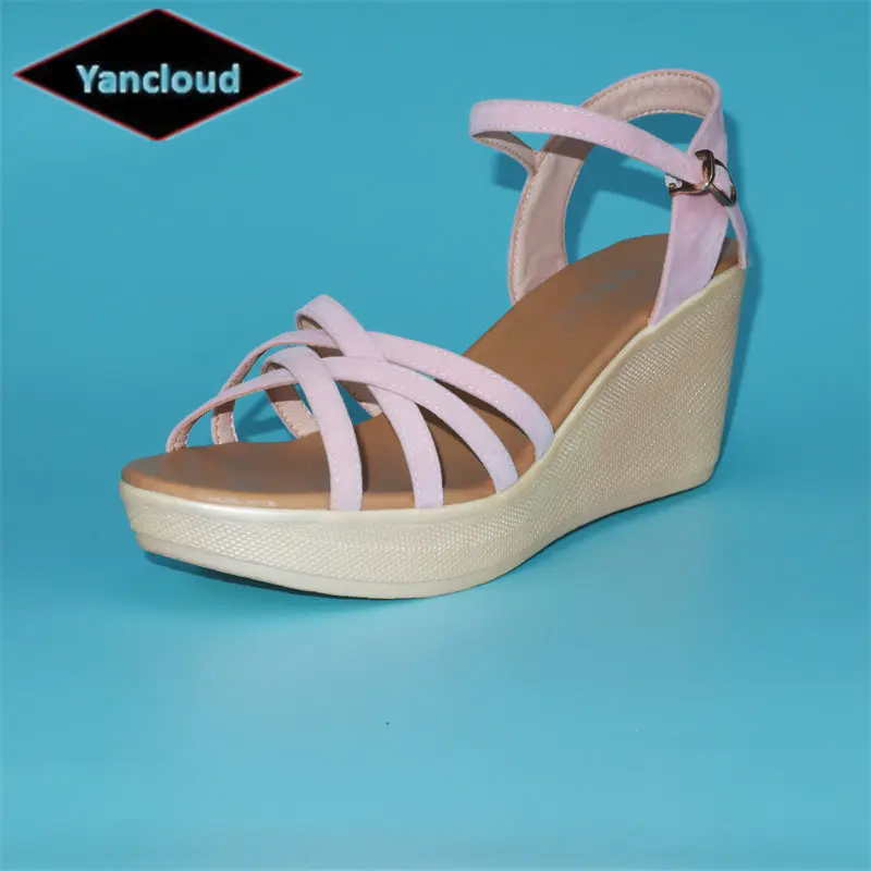 

Original Frosted Leather Shoes Platform Summer Office Beach Sandals 2023 Women's High Heels Wedges Sandals Small Big Size 32-43