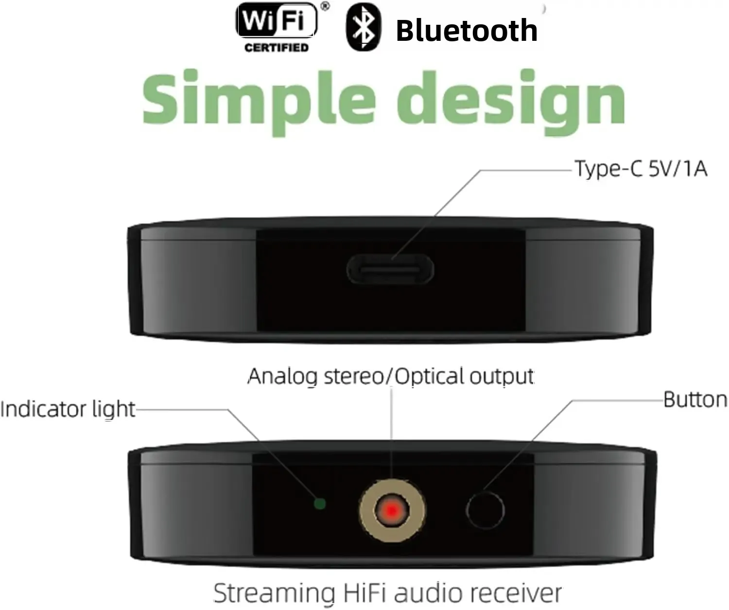 Ricevitore audio ad alta risoluzione Olio Bluetooth 5.2 LDAC |   Uscita RCA da 3,5 mm |   Adattatore HiFi wireless a lungo raggio per amplificatore stereo