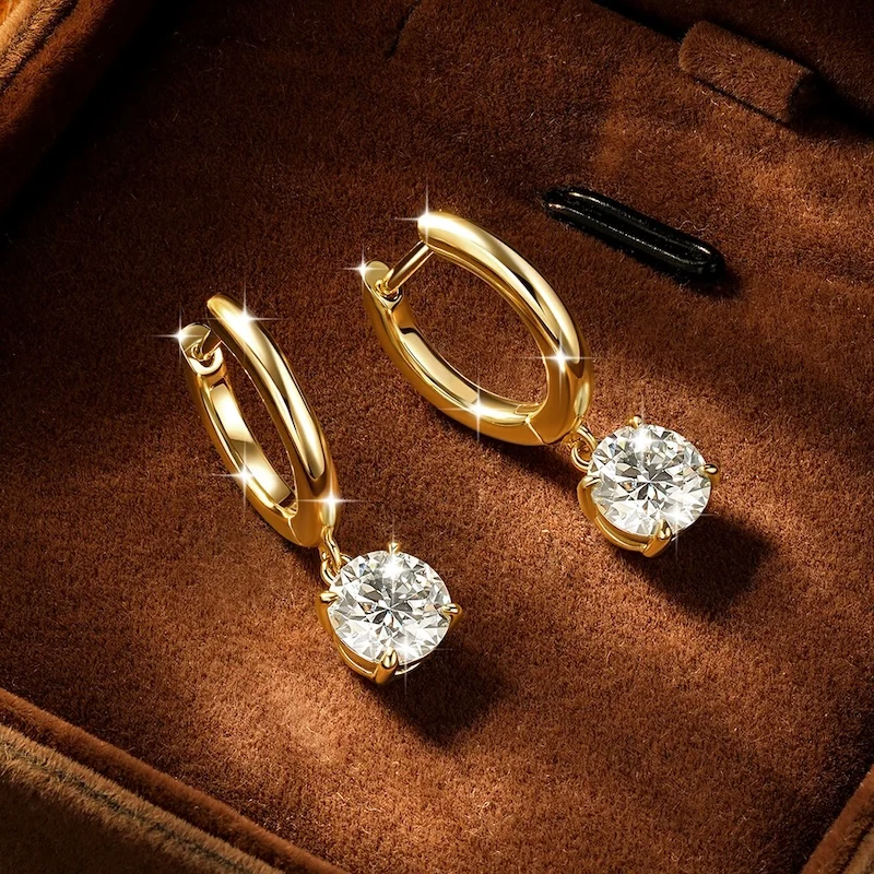Rrjzz 6,5 mm Solitär-Moissanit-Diamant-Tropfenohrringe, hypoallergen, zierliche Hängeohrringe für Frauen, 1 Karat, Schmuckgeschenke – Detail 2