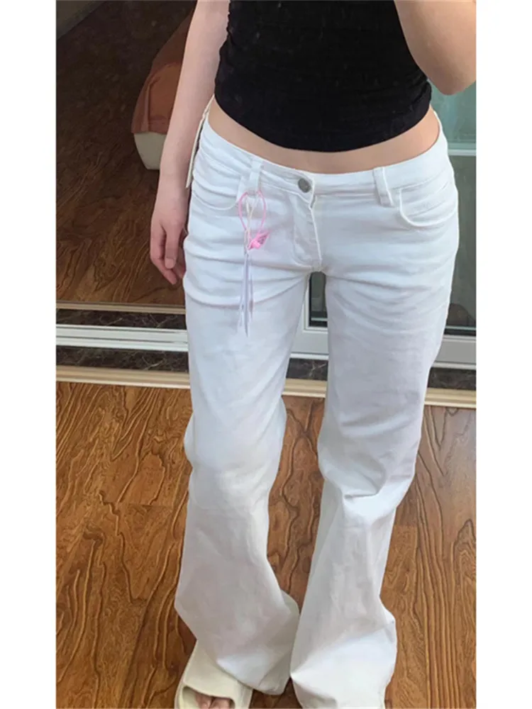 

Retro American White Wide Leg Bell Bottom Jeans Women's Loose Slimming Tall Extended Floor Length Low Waist Pants