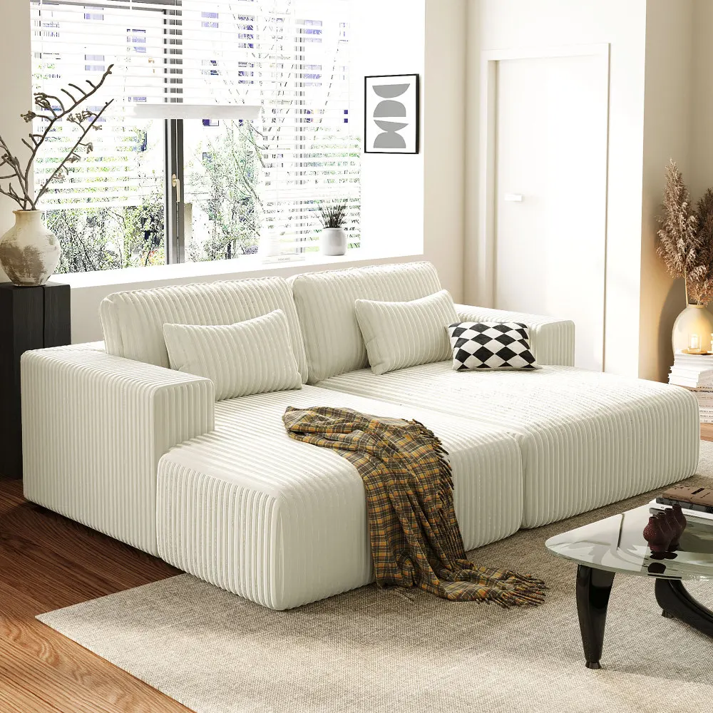 

Corduroy Double Sofa Bed 2 Seater Couch with 2 Pillows Modular Sectional Cloud Sofa White for Living Rooms Apartments