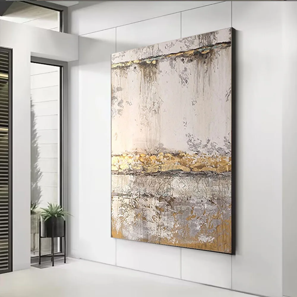 

Custom Nordic Painting Decor Living Room Handmade Oil Paintings Gold Foil Abstract Canvas Art Picture Decoration Wall Porch Life