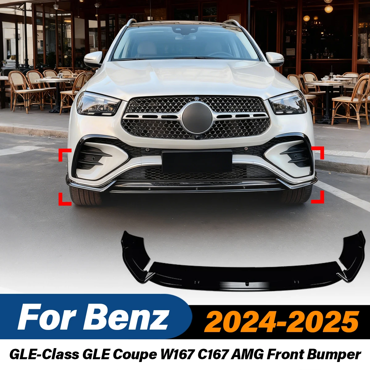 

Для Benz GLE-Class GLE Coupe W167 C167 AMG 2024 2025 Автомобильный передний бампер для губ ABS Спортивный ветровой спойлер Сплиттер Комплект модификации кузова