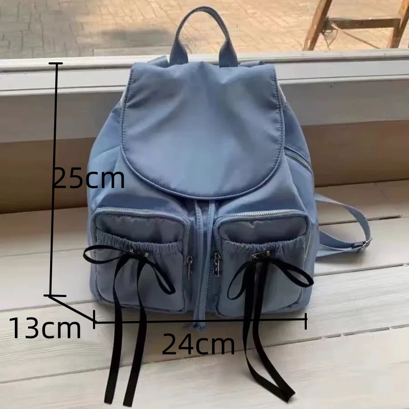 Korean Casual Black Small Backpacks Preppy Style Bowknots Zipper Backpacks Solid Niche High Capacity Tote Bags For Women 2024