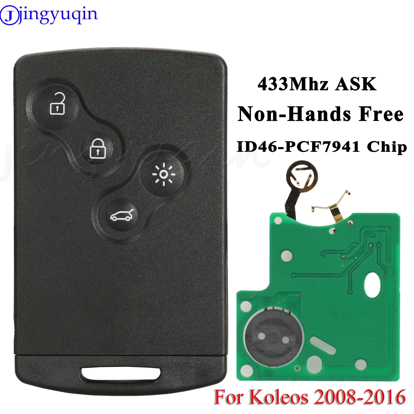 

Jingyuqin 4BTN Remote Car Key ID46 PCF7941 Chip 433Mhz ASK For Renault Koleos 2008-2016 Non-Hands Free Keyless Card Control Fob