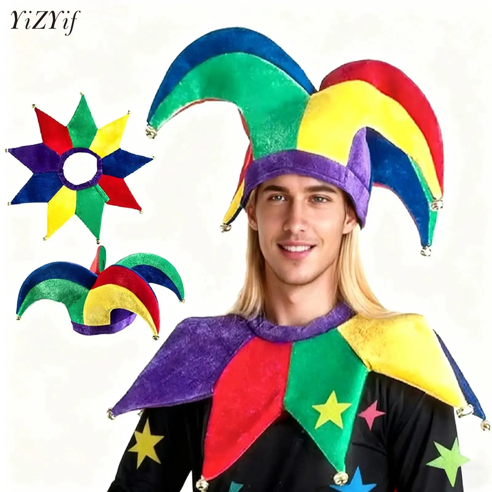 

Adult Teen Mardi Gras Jester Costume Hat Clown Costume Collar for Party Masquerade Cosplay Accessory Carnival Dress Performance